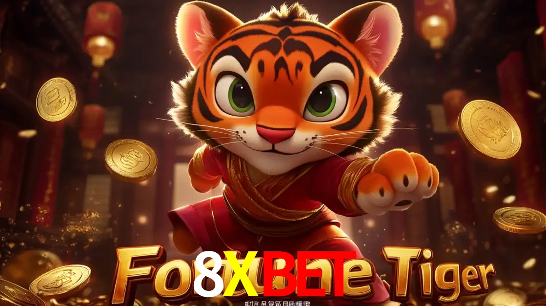 O carismático mascote do jogo de slot Fortune Tiger, um tigre fofo em pose de artes marciais, pronto para trazer sorte e multiplicadores de ganhos no cassino online 8XBET.