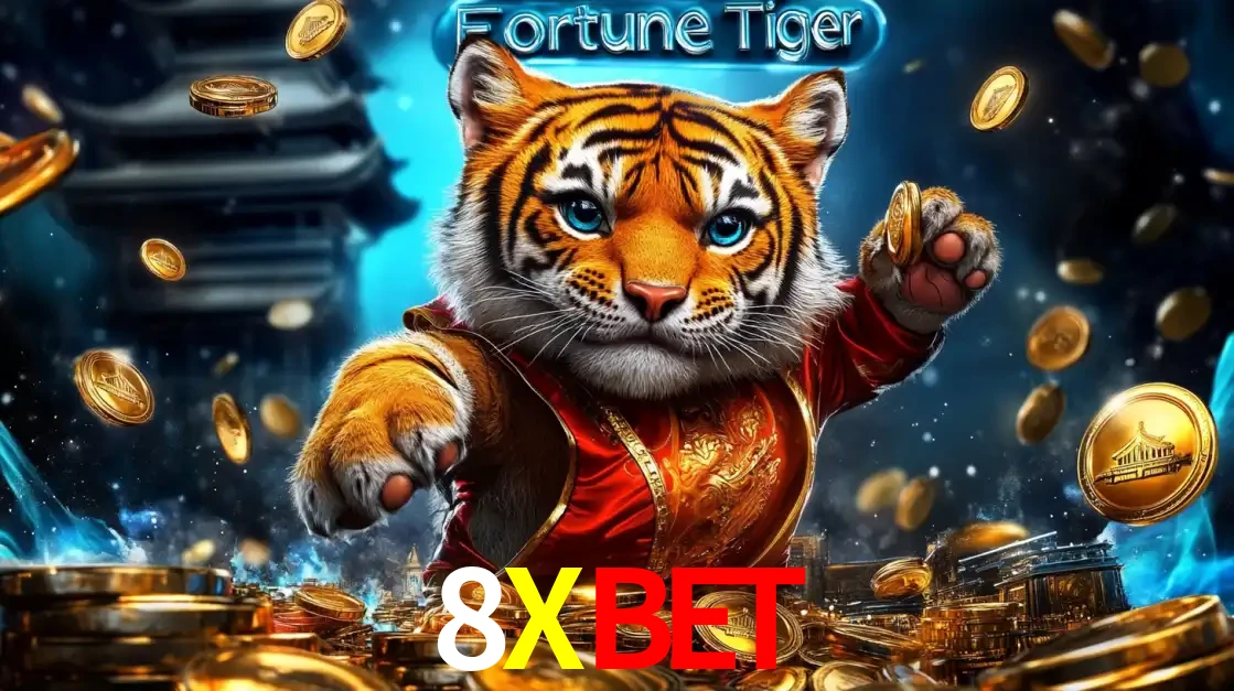 Imagem promocional do jogo de slot Fortune Tiger, com um tigre majestoso em traje tradicional cercado por uma fortuna em moedas de ouro, disponível agora no cassino 8XBET.