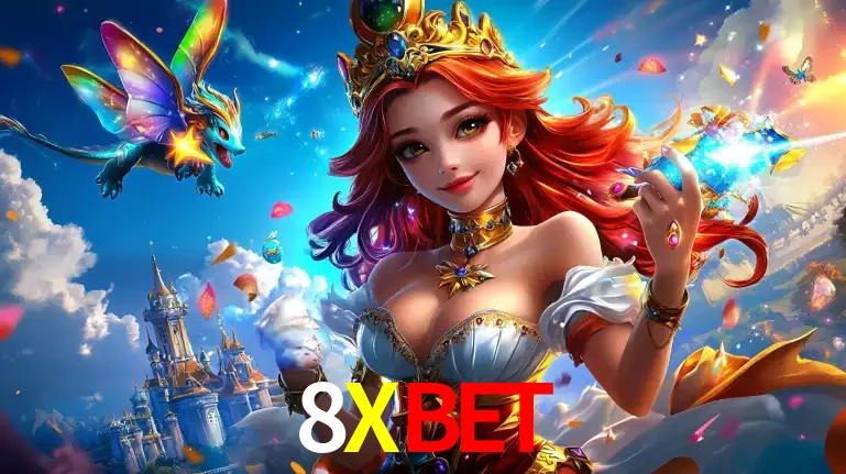 A princesa de um reino de fantasia mágico, com seu pequeno dragão, apresentando um mundo de prêmios encantados nos jogos de caça-níqueis do cassino 8XBET.